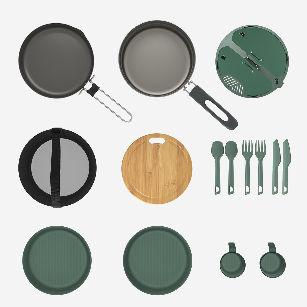 Quechua Stainless steel non-stick camping cookset 500 for 2 people - 15-piece