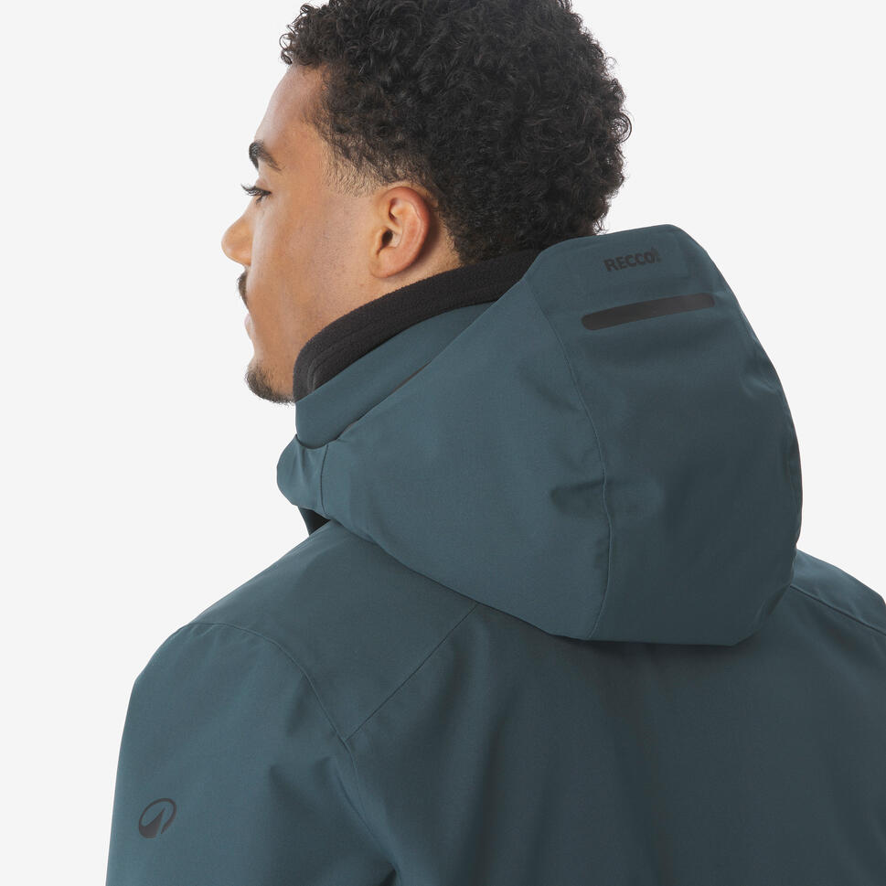 Men's waterproof ski and snowboard jacket, 500 Dark Green