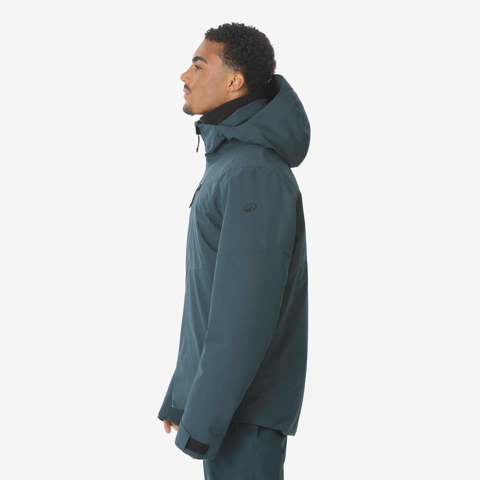 Men's waterproof ski and snowboard jacket, 500 Dark Green