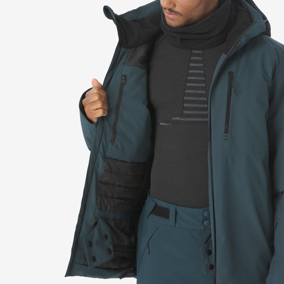 Men's waterproof ski and snowboard jacket, 500 Dark Green