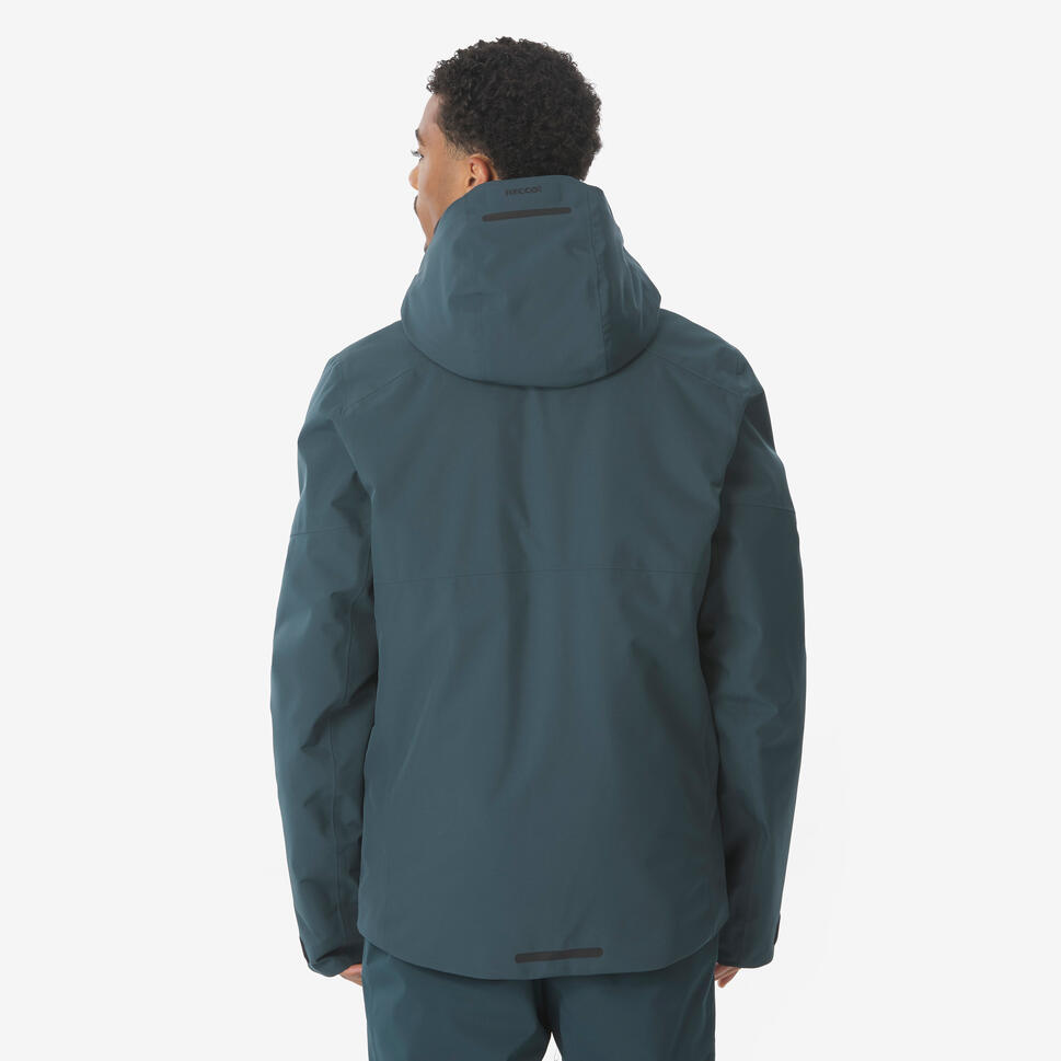 Men's waterproof ski and snowboard jacket, 500 Dark Green