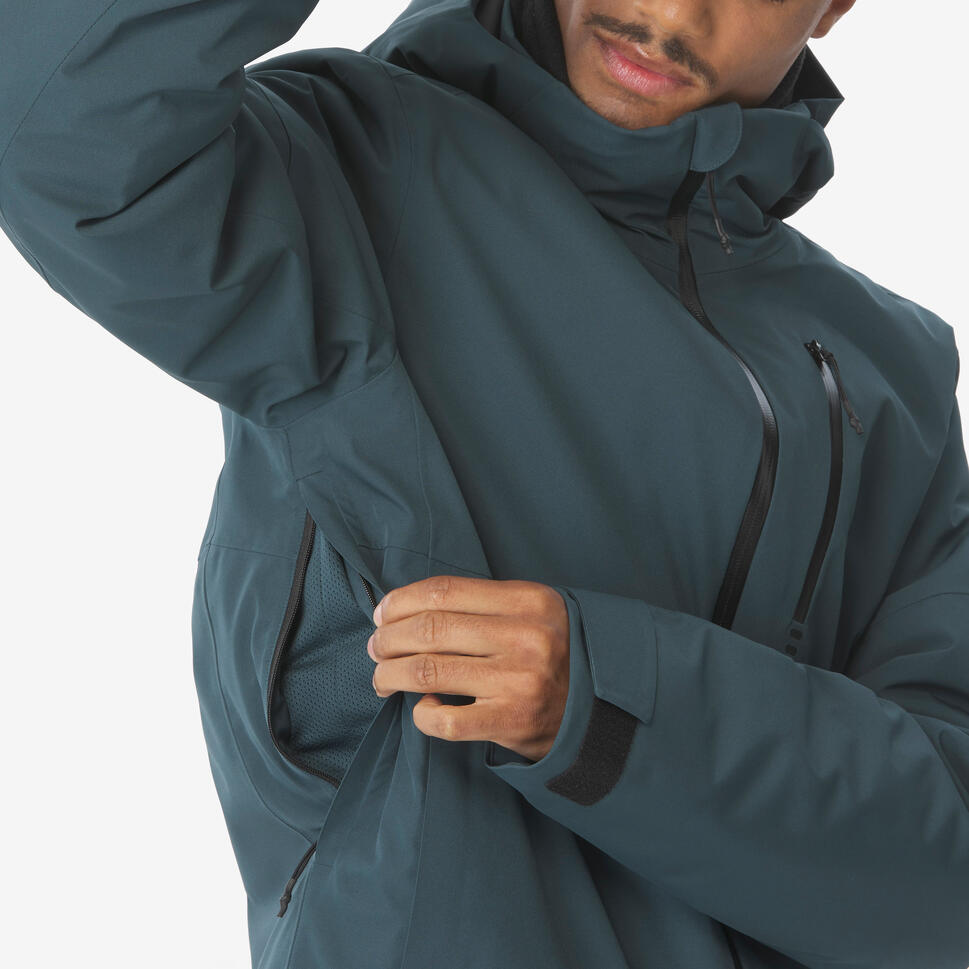 Men's waterproof ski and snowboard jacket, 500 Dark Green