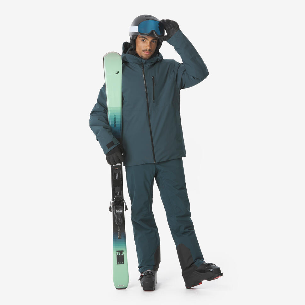 Men's waterproof ski and snowboard jacket, 500 Dark Green