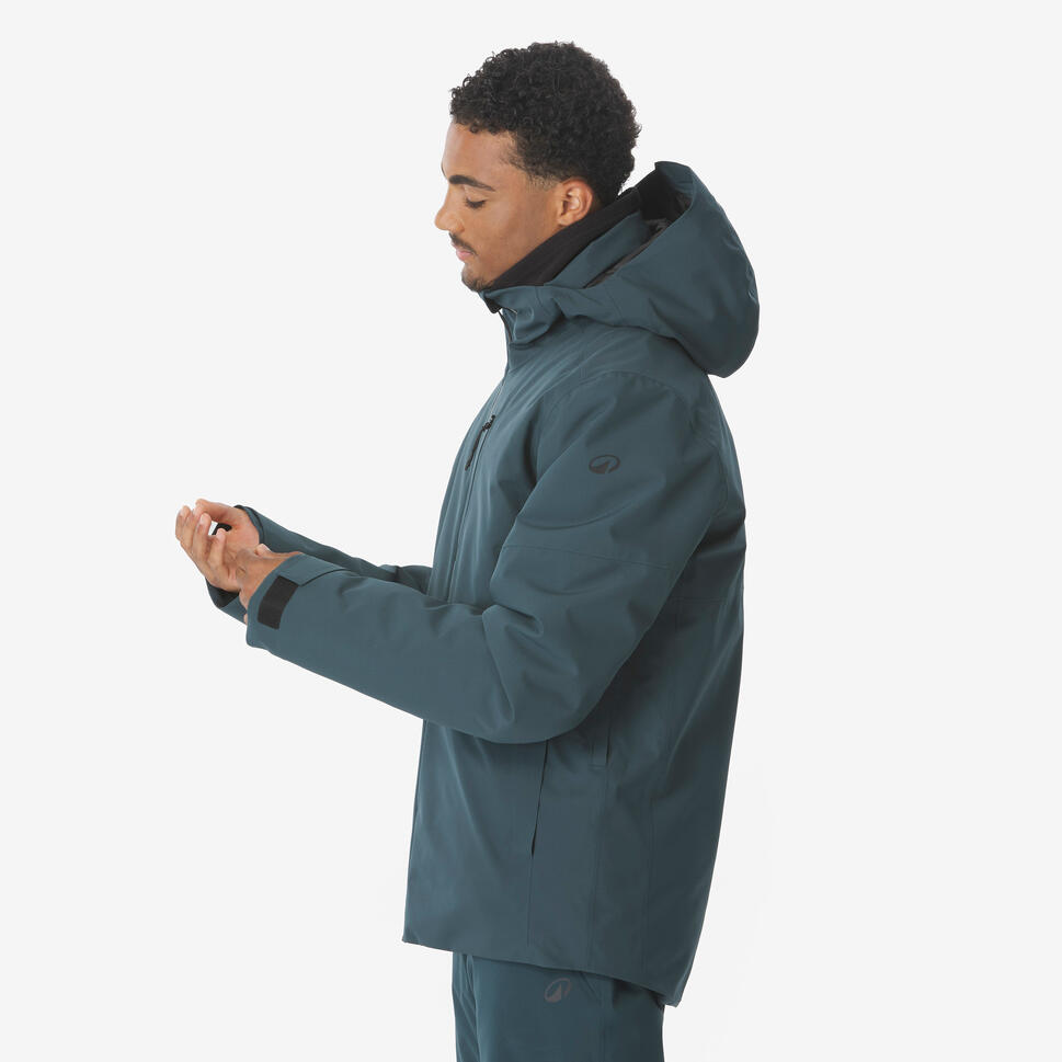 Men's waterproof ski and snowboard jacket, 500 Dark Green