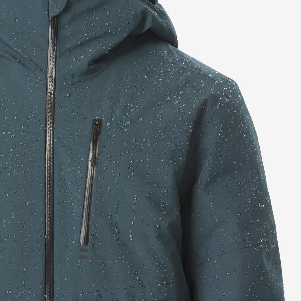 Men's waterproof ski and snowboard jacket, 500 Dark Green