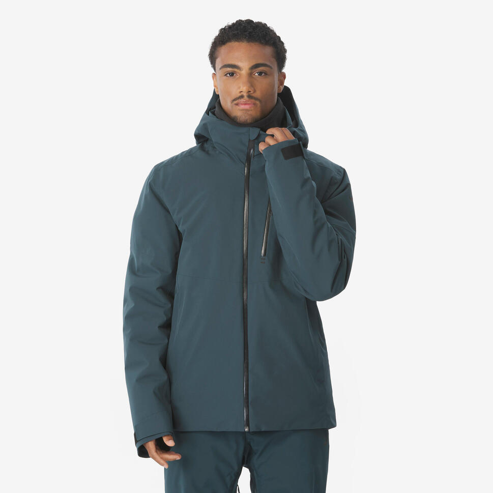 Men's waterproof ski and snowboard jacket, 500 Dark Green